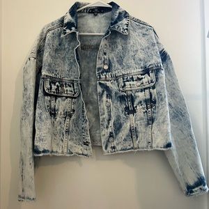 Missguided Acid Wash Cropped Oversized Denim Jacket Size 6